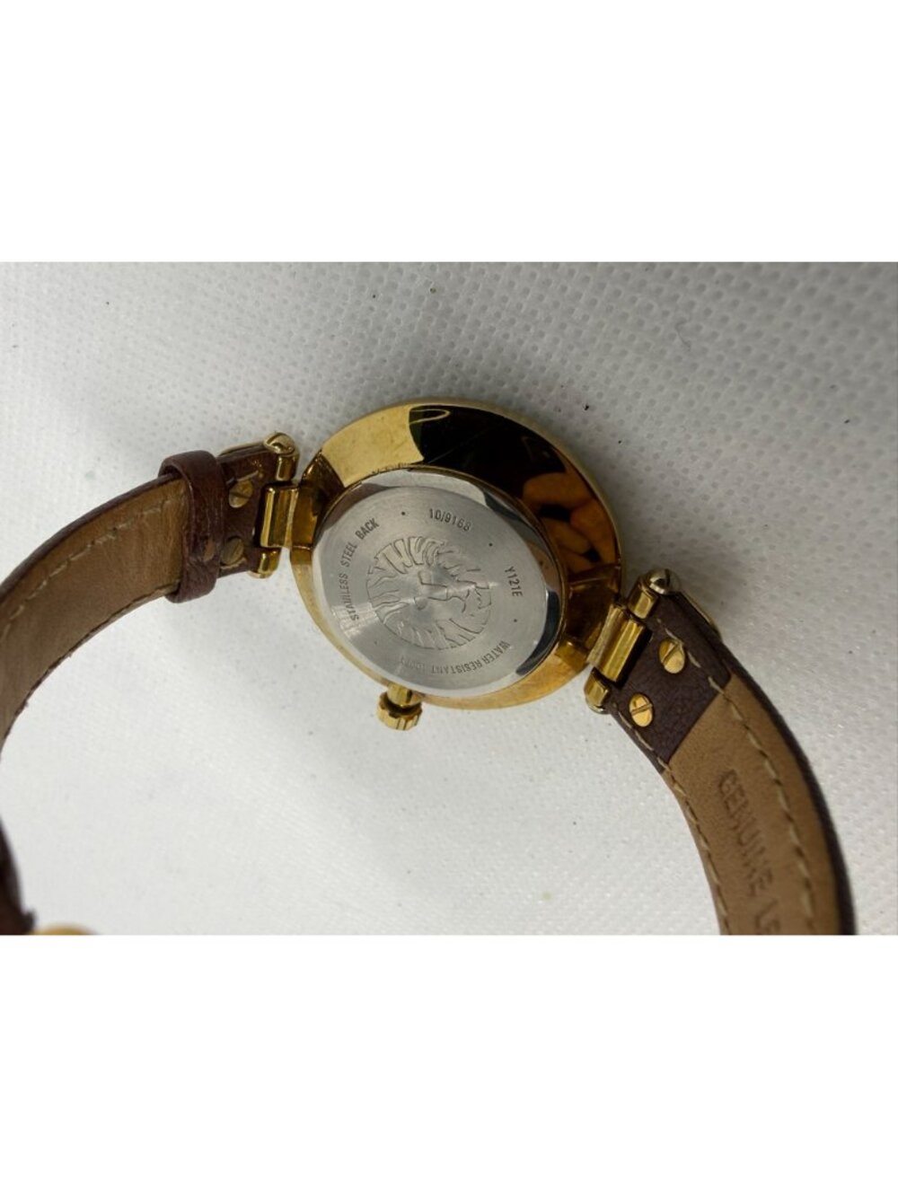 Anne Klein Ladies Gold-Tone Round Watch Cream Dial Roman Numeral Leather 10-9168 - Picture 11 of 11
